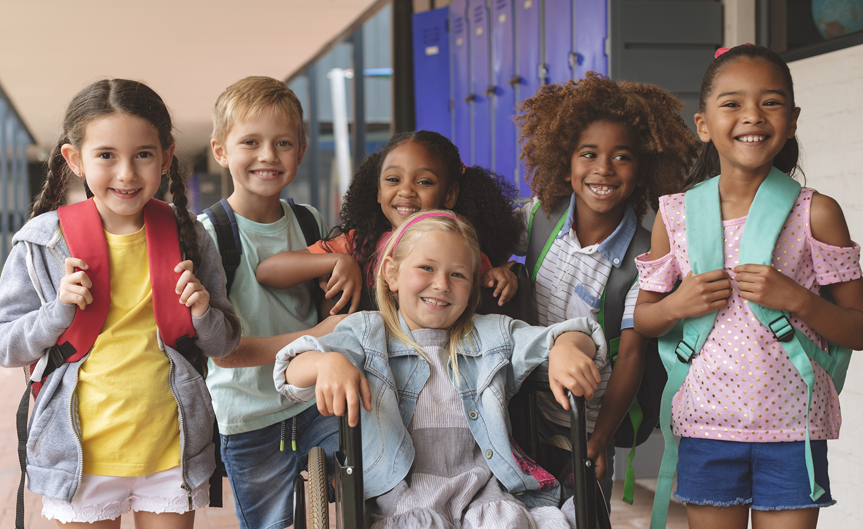 decorative - young students in school hallway