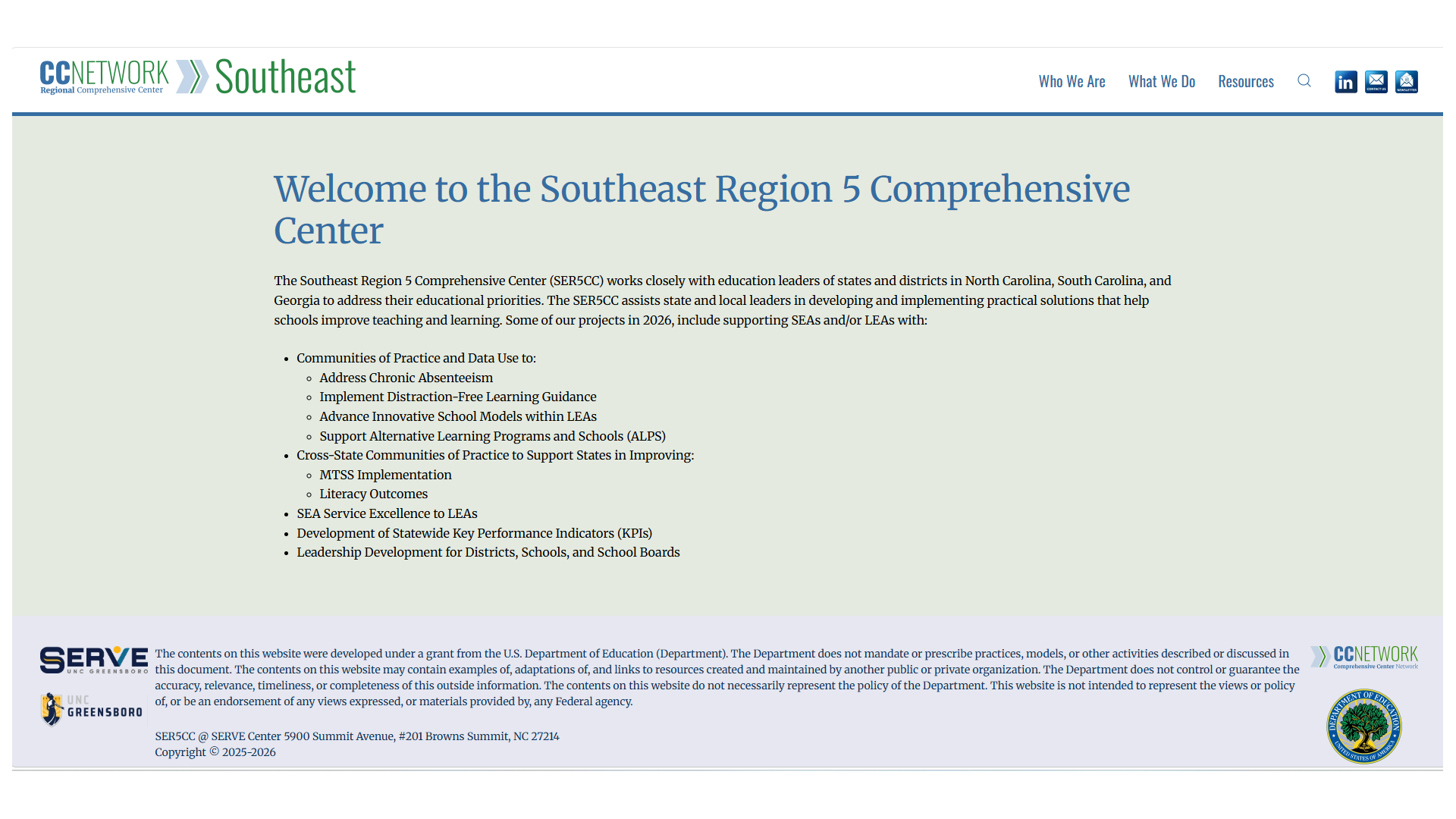 Southeast Regional Comprehensive Center front page